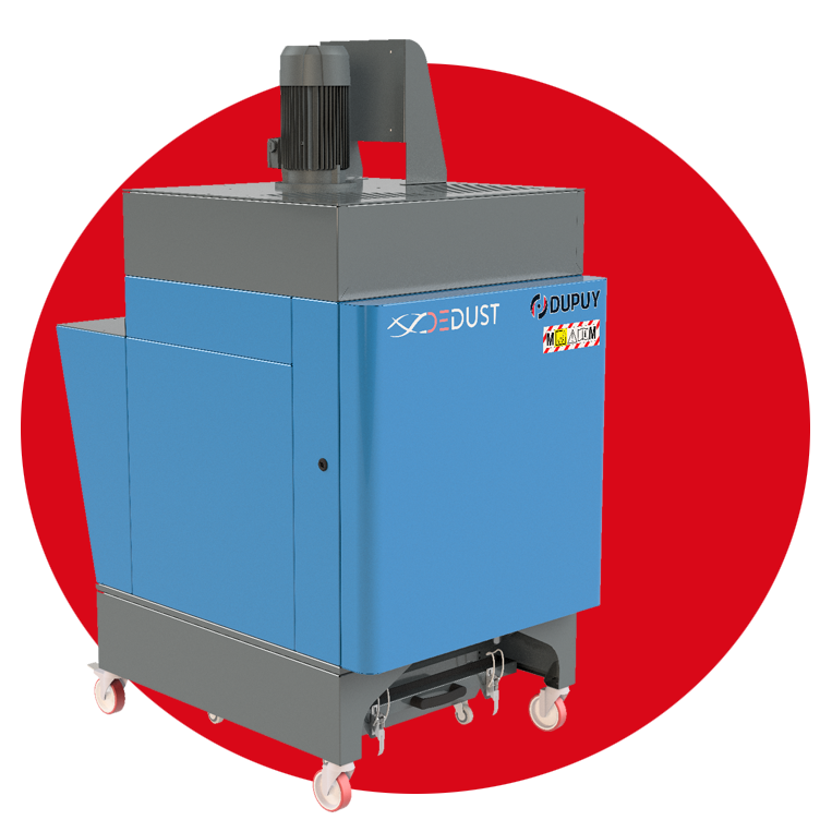 Depolveratore industriale DEDUST 2 di Dupuy, ideale per il recupero e lo smaltimento sicuro di polveri fini in contesti produttivi.